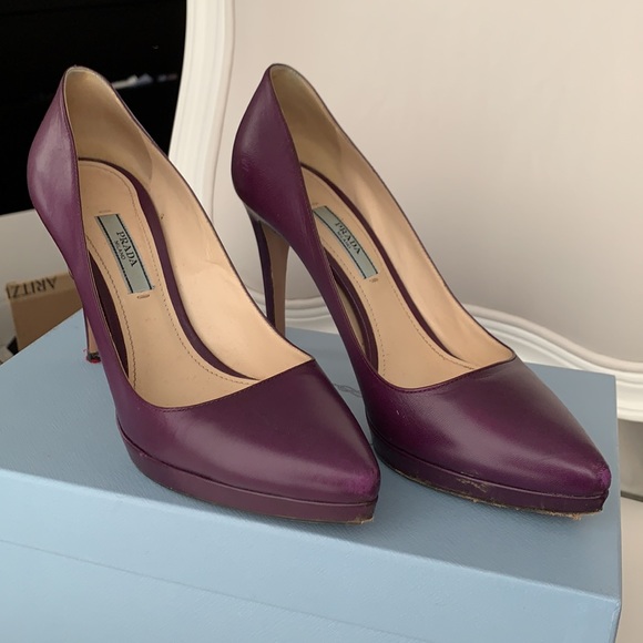 Auth Prada Cazature heels Eggplant US7 EU37 - Picture 1 of 8